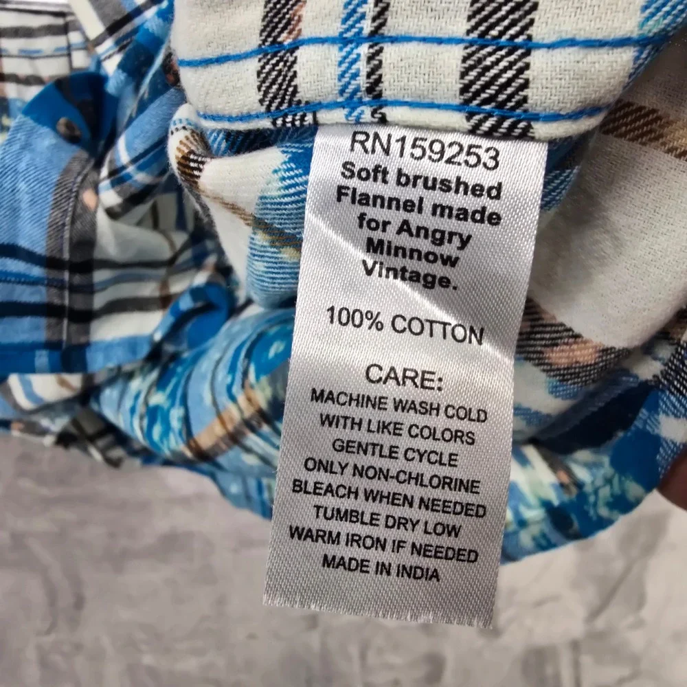 Angry Minnow Clothing Co Mens medium Long Sleeve Plaid Flannel Shirt Hamm's Beer